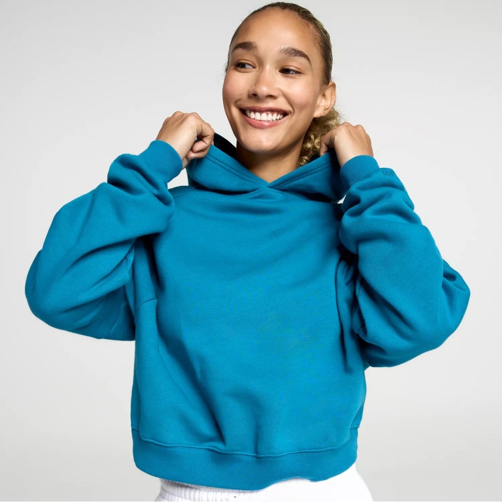 DSG Classic Fleece Athletic Cropped Hoodie in Dark Teal Blue, Sz. L